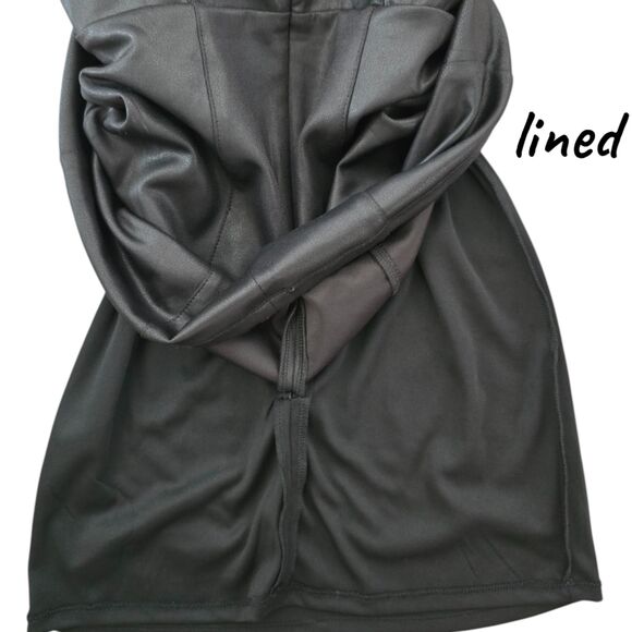 Altr'd State Square Neckline Black Mini Sleek Glossy Medium Women's Dress - Picture 4 of 5